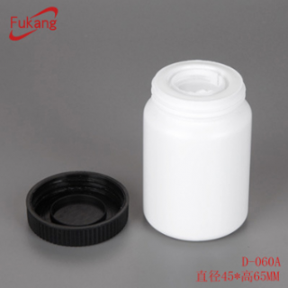  60ML HDPE圆形拉环盖塑料瓶 30粒零号胶囊片剂药用包装瓶D-060A